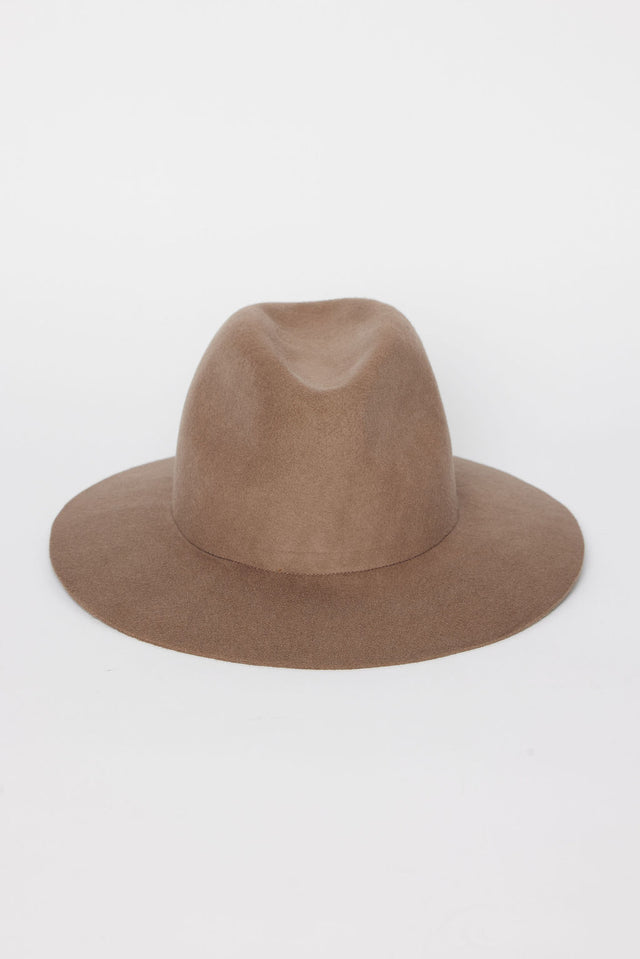 Front of brown fedora hat on a white background