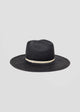 Black Panama hat with ivory leather trim
