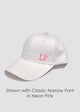 White baseball cap with neon pink embroidery
