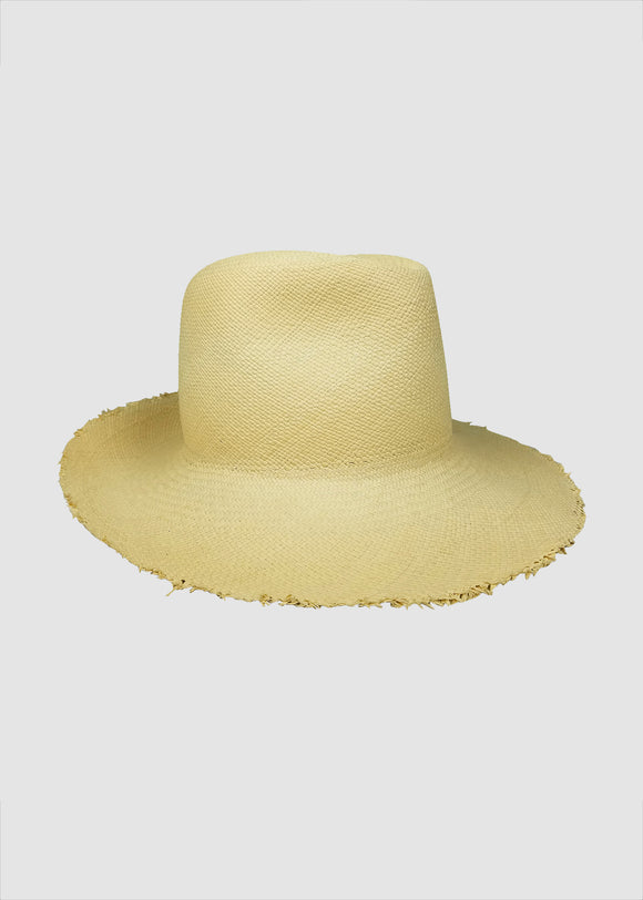 Natural sun hat with fringed brim