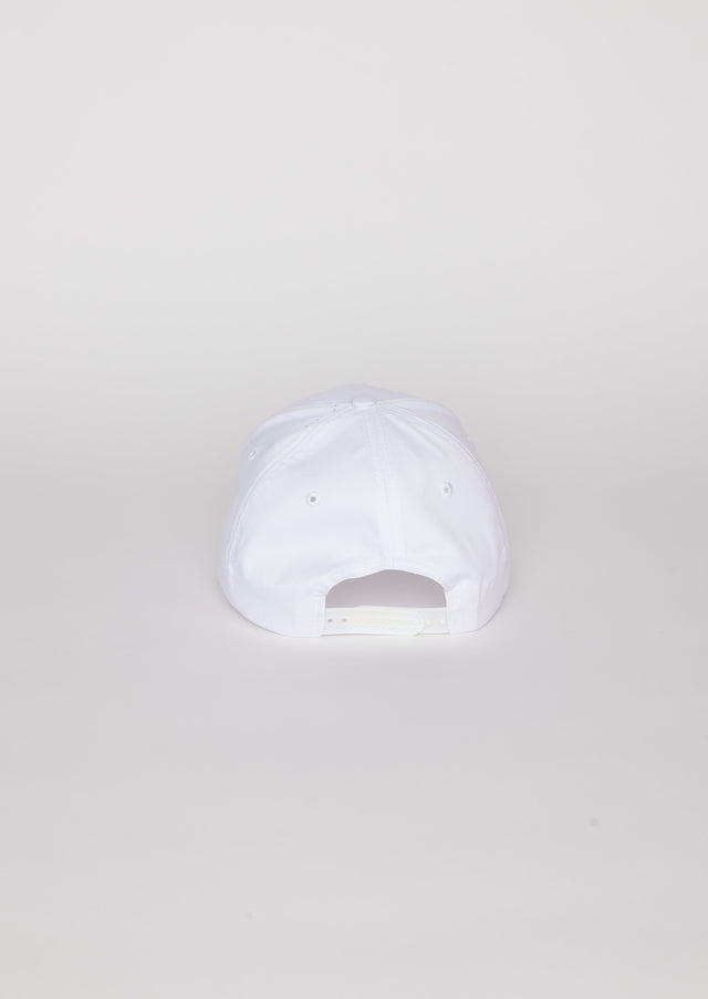 Back of white baseball cap