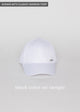 White baseball hat with black embroidered letters