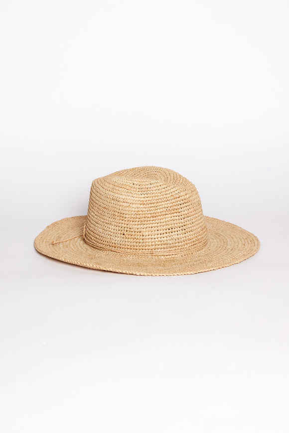 Beige straw hat on a white background