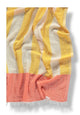 Colorful yellow and coral striped towel on a white background
