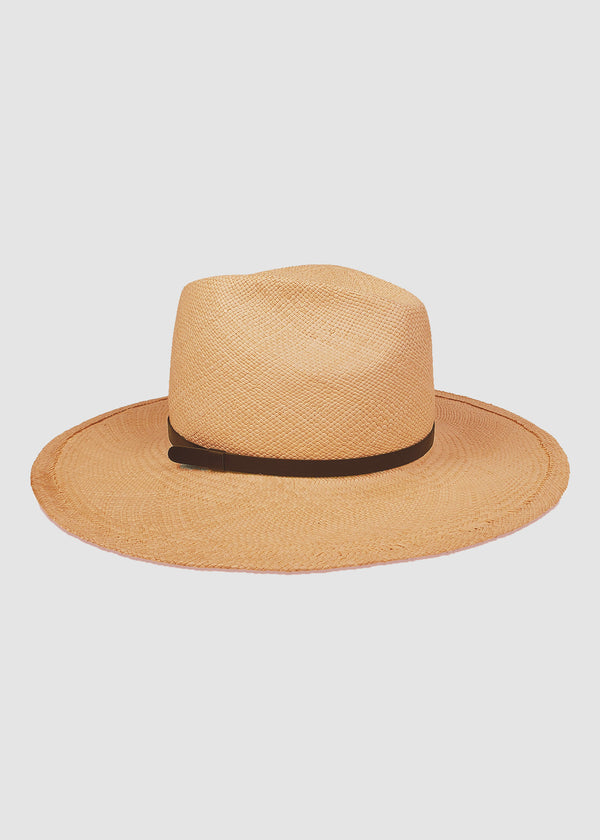 Pecan brown Panama hat with black trim