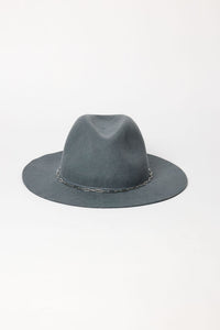 Slate gray fedora hat on a white background