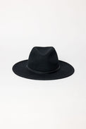 Black fedora hat on a white background