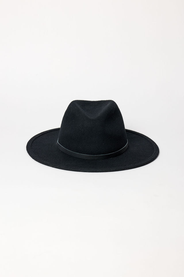 Black fedora hat on a white background