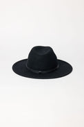 Black fedora hat on a white background