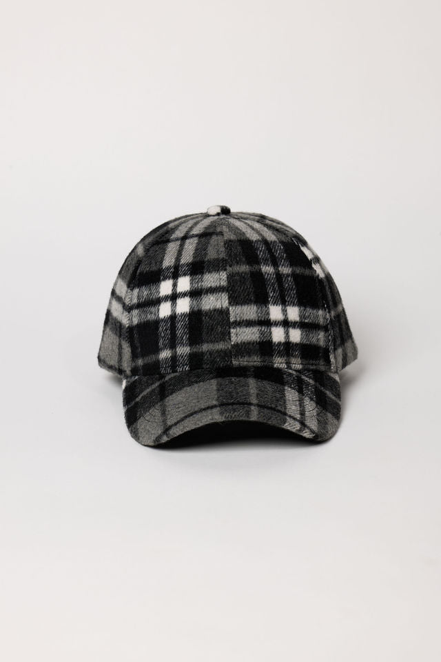 Black and grey check baseball cap