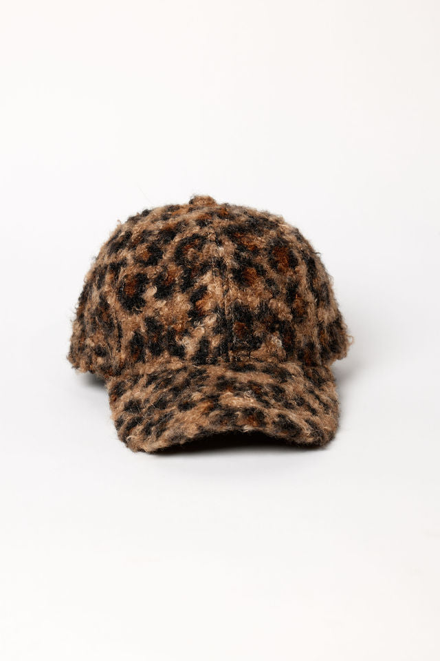 Leopard faux fur baseball cap