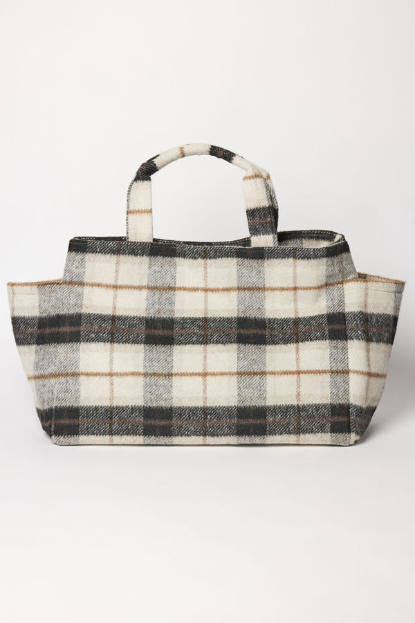 Plaid tote bag, expanded, on a white background