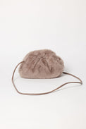 Taupe faux fur clutch with strap