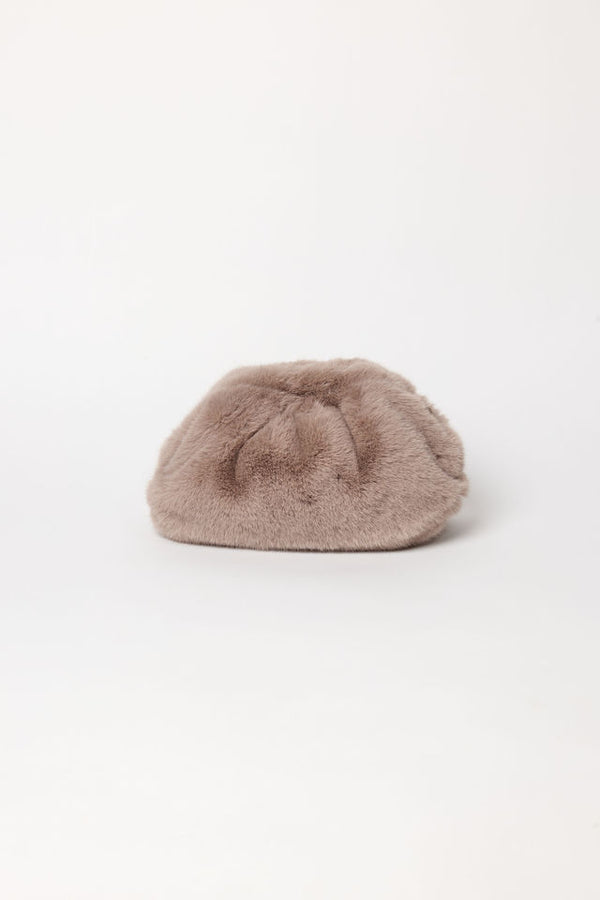 Taupe faux fur clutch