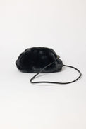 Black faux fur clutch with strap