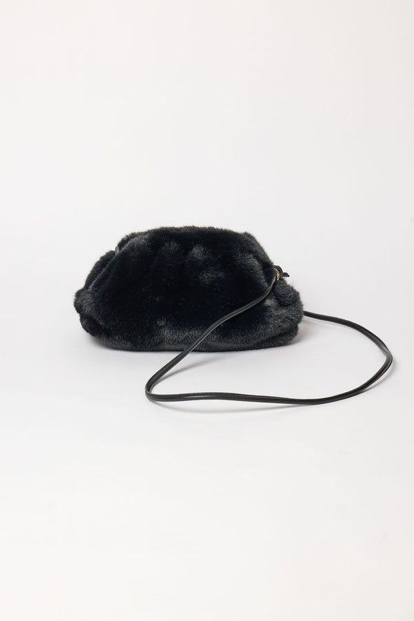 Black faux fur clutch with strap