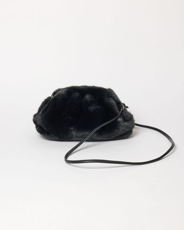 Black faux fur clutch with strap