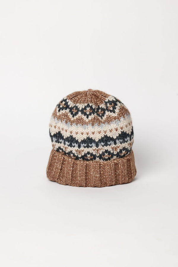 Brown and black fair isle beanie