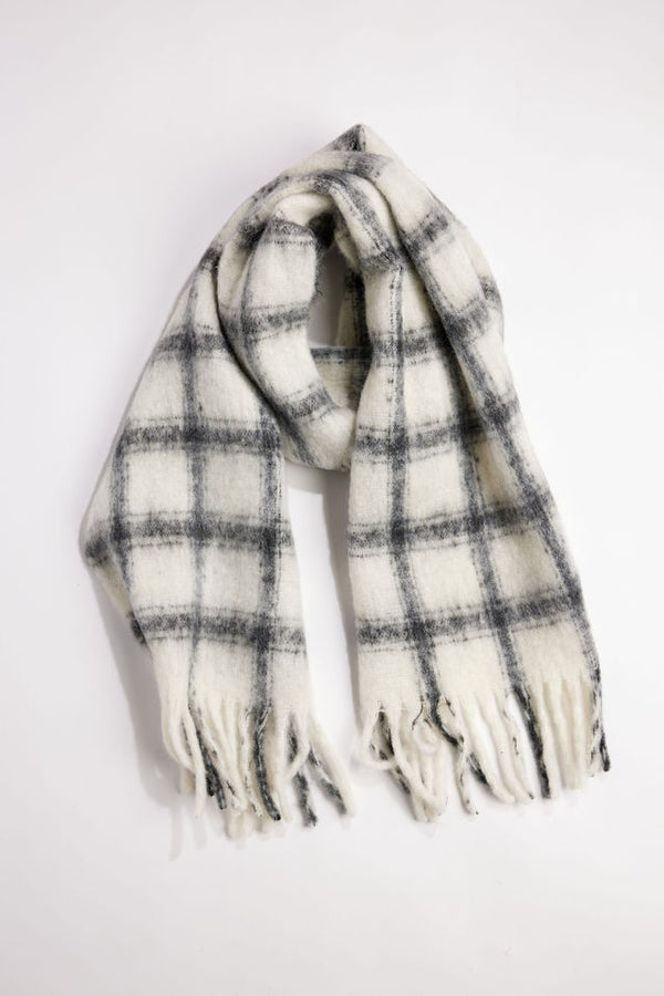 Black and ivory window plaid scarf