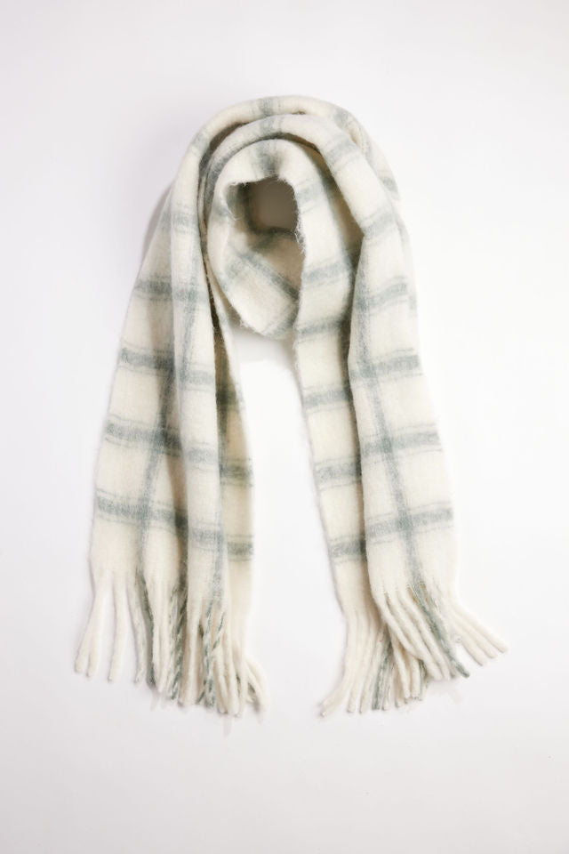 Sage and ivory window plaid scarf