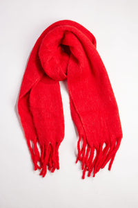 Red scarf with fringe