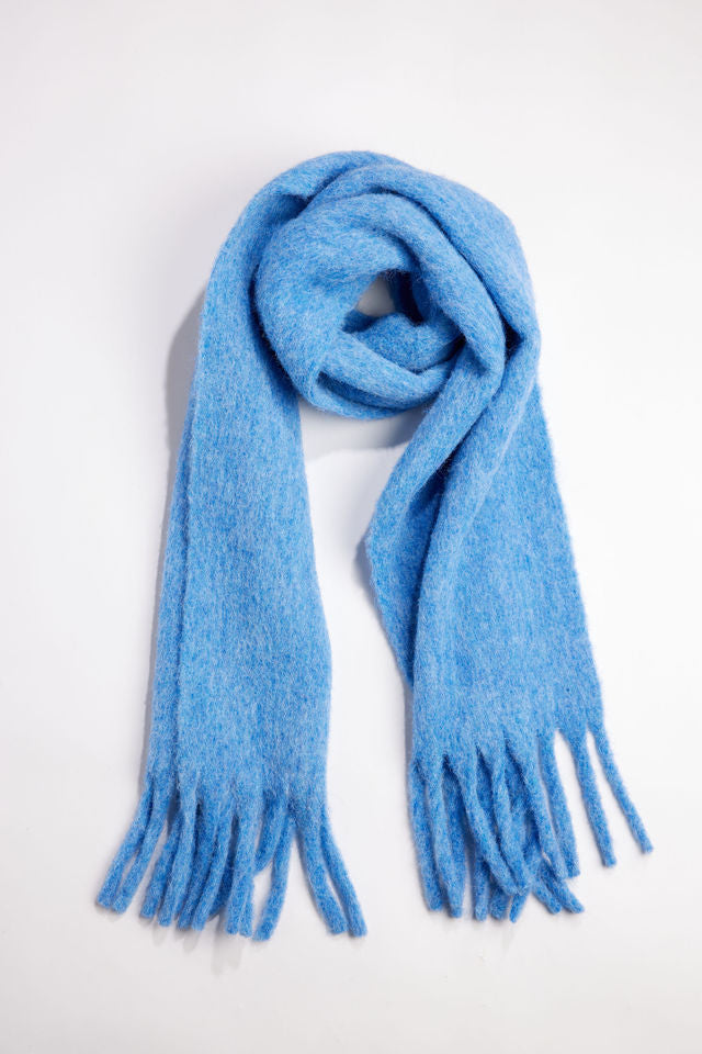 Blue scarf with fringe