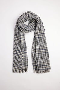 Grey and navy plaid scarf
