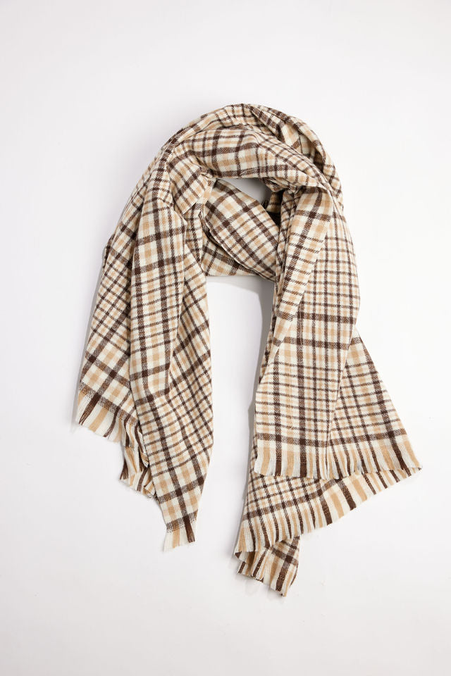 Ivory and brown plaid scarf