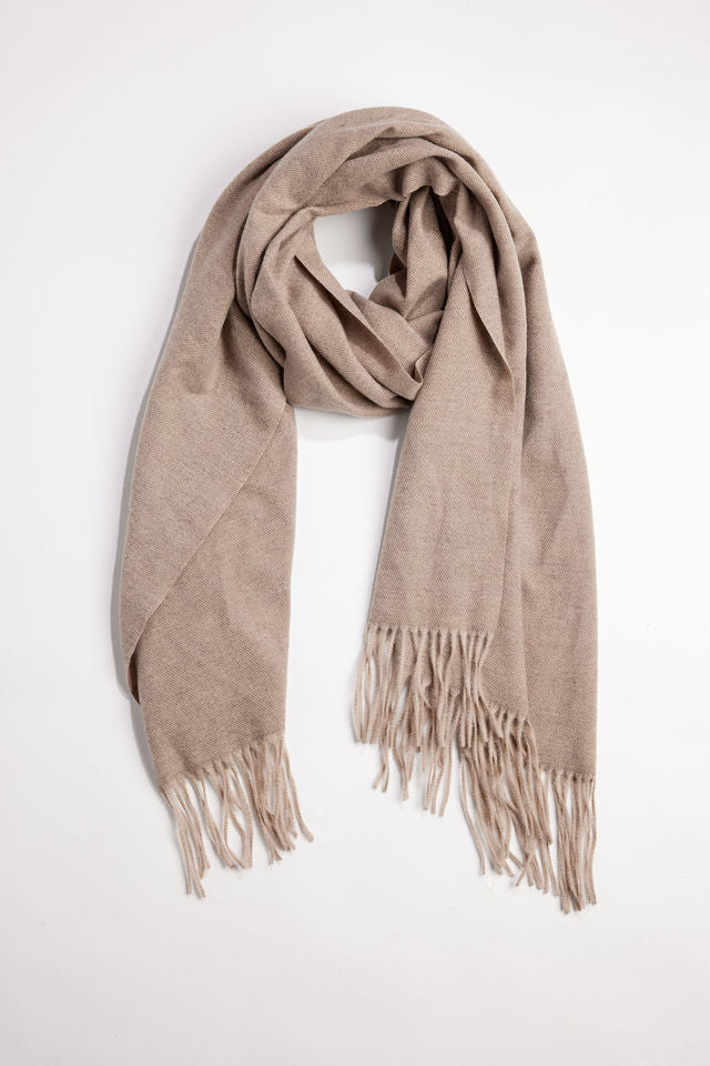 Tan scarf with fringe