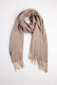 Tan scarf with fringe