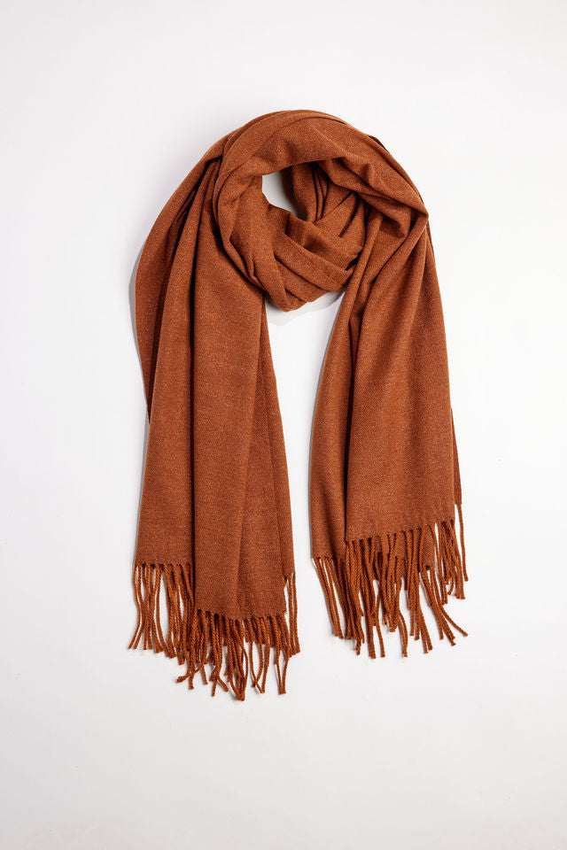 Brown scarf with fringe