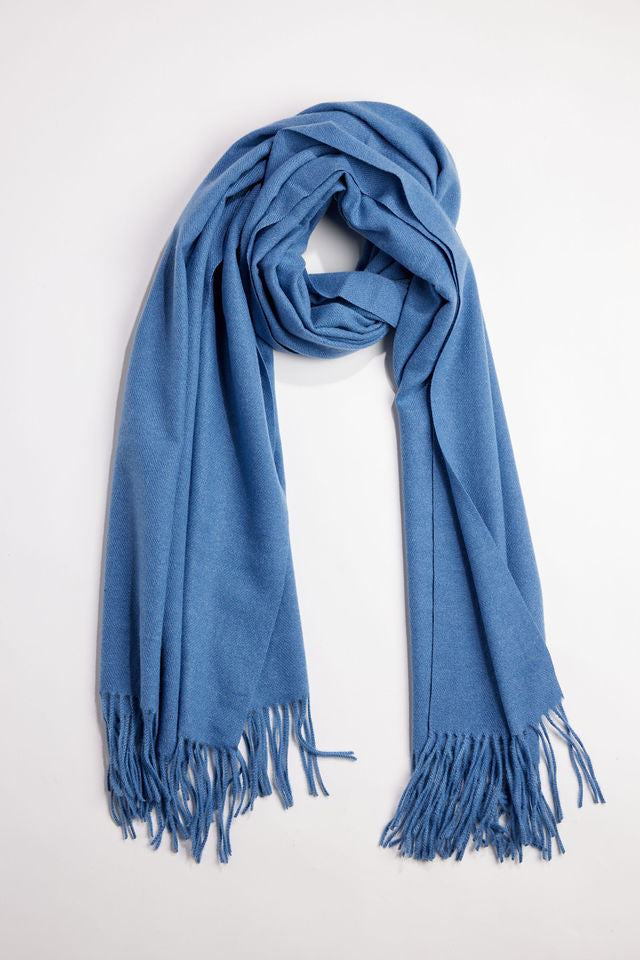 Blue scarf with fringe
