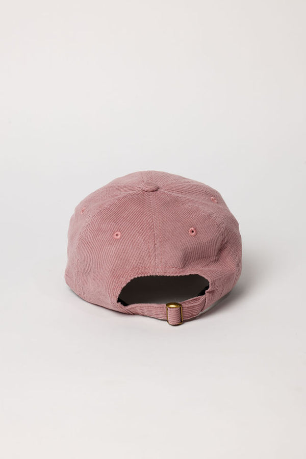 Back of blush pink corduroy baseball cap