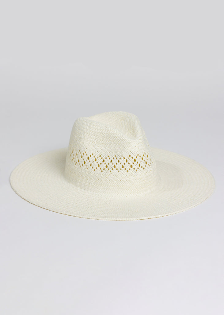 3/4 angle of Vented and Perforated Detail Sun Hat in bleach color