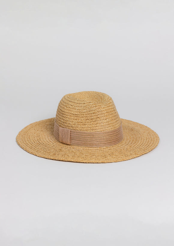 Large brimmed sun hat with metallic trim