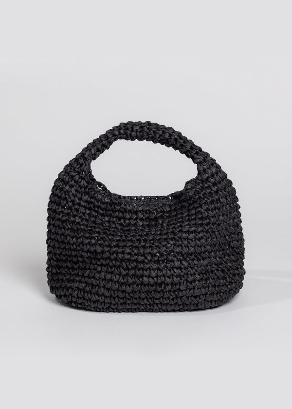Black slouchy straw bag