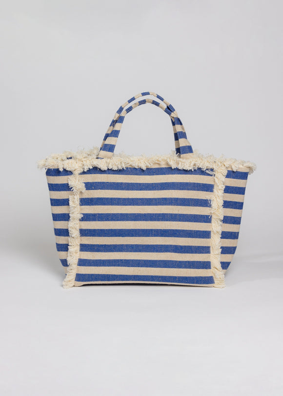 Canvas cooler tote in denim blue stripe