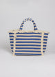 Canvas cooler tote in denim blue stripe