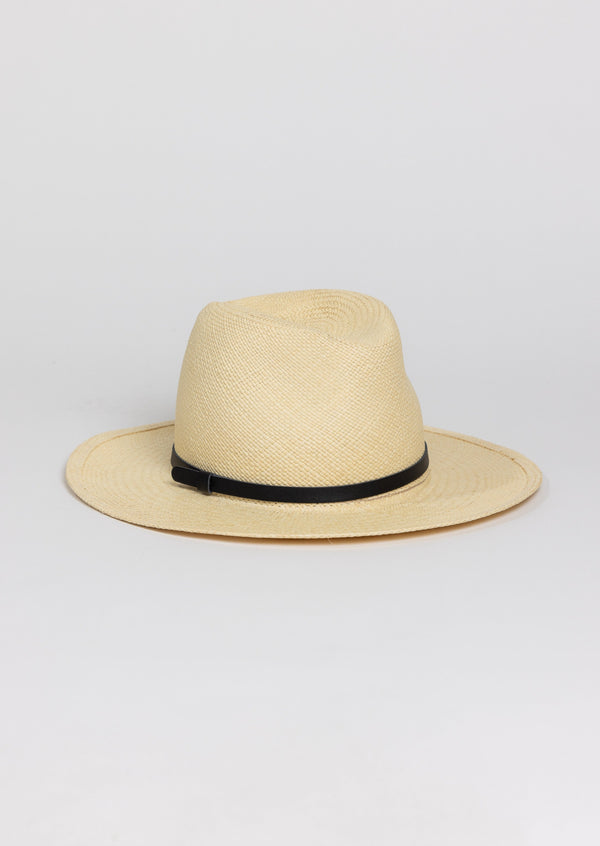 Natural brimmed Panama hat with black trim
