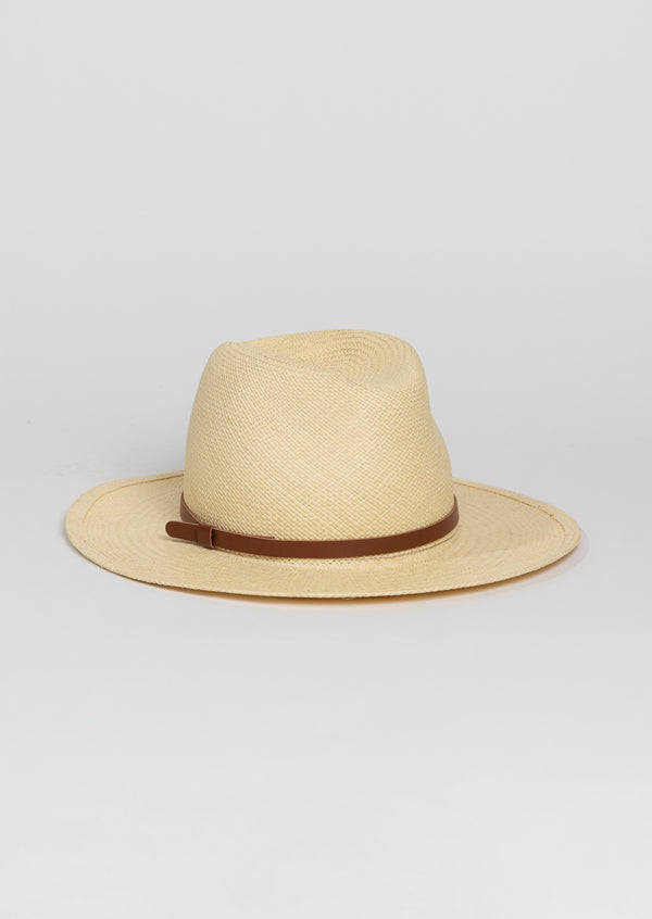 Natural brimmed Panama hat with brown trim