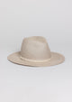 Light grey brimmed Panama hat with ivory trim