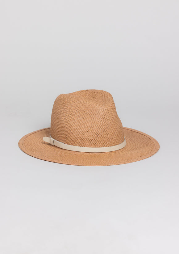 Pecan brimmed Panama hat with ivory trim