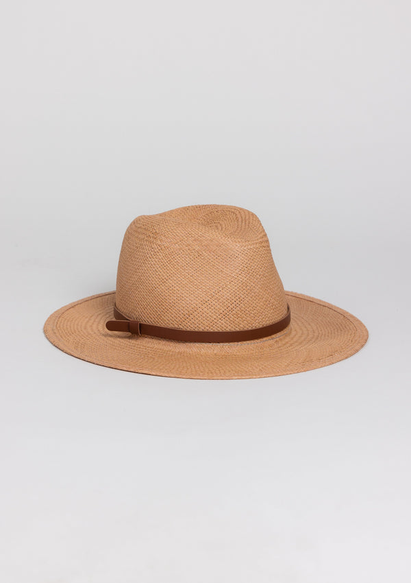 Pecan brimmed Panama hat with brown trim
