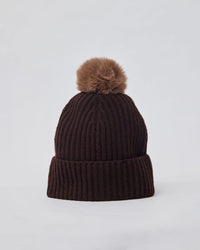 Cashmere Rib Beanie With Pom