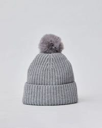 Cashmere Rib Beanie With Pom