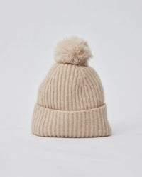 Cashmere Rib Beanie With Pom