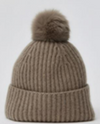 Cashmere Rib Beanie With Pom