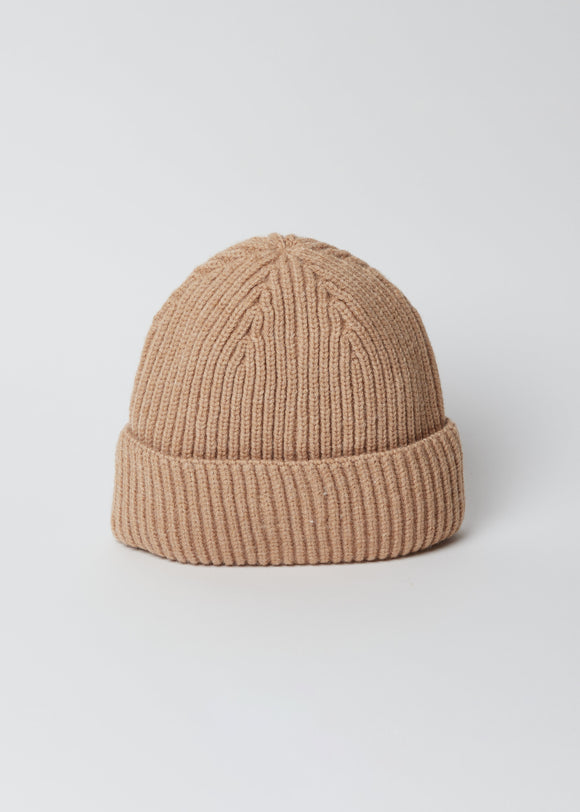 Camel brown ribbed knit beanie
