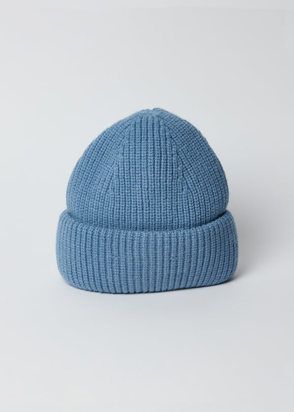Denim blue cuffed knit beanie