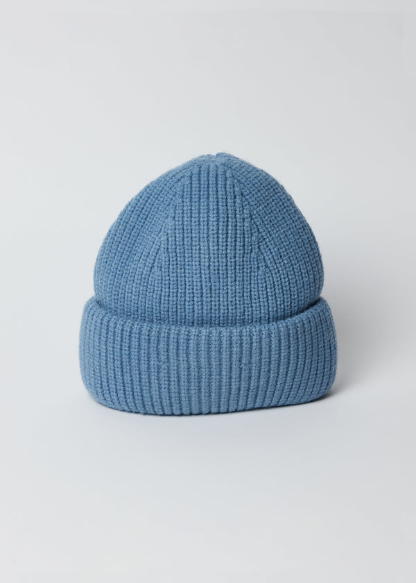 Blue knit cuffed beanie